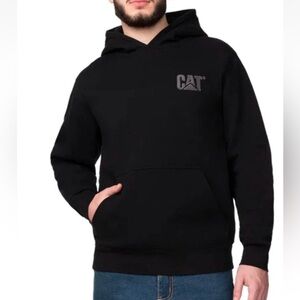 Men’s CAT Caterpillar Logo Hooded Heavy Logo Hoodie Sweatshirt Black Outdoor